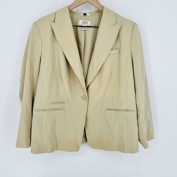 Talbots Women’s Blazer Tan Silk Blend Size 14W Petite - Picture 1 of 3